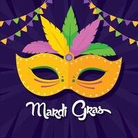 Mardi Gras mask with feathers and party flags vector