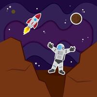 Colored universe background with astronaut and spaceship vector