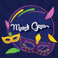 Mardi Gras masks with colorful feathers and beads vector