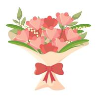 Romantic Floral bouquet wrapped with ribbon and assorted flowers vector