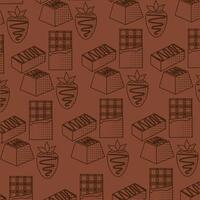 Outlined chocolate bar and strawberry pattern. vector