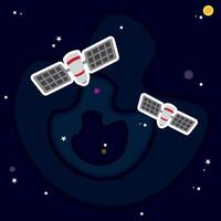 Colored universe background with a pair of satelite stations vector