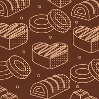 Chocolate candy seamless pattern in heart shapes. vector