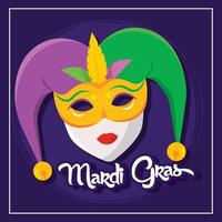 Mardi Gras jester mask with colorful feathers vector