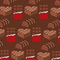 Heart bonbons and bars in candy pattern design. vector