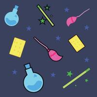 Colored pattern background with different magic icons vector