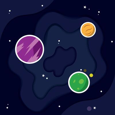 Colored universe background with a group of planets