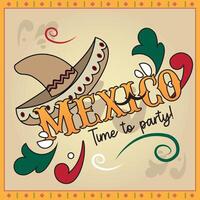 Mexican sombrero with festive swirls and text. vector