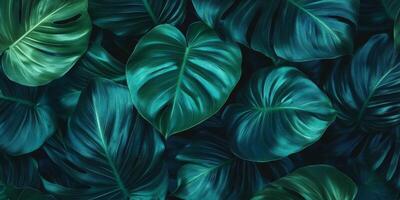 Lush green leaves create vibrant and calming background, perfect for nature inspired designs. rich textures and shades evoke sense of tranquility and freshness photo