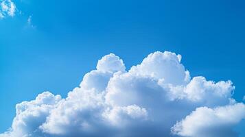 Fluffy white clouds against bright blue sky create serene atmosphere. vibrant colors evoke sense of calm and tranquility, perfect for nature lovers photo