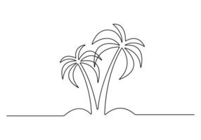 Single continuous line drawing of palm tree. One line art palm tree. Graphic illustration vector