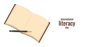 International Book Day literacy day Read education. Open book and pen. Educational layout design of promotional materials for website social networks and blog. illustration. vector