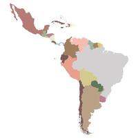 Central and South America map with countires in multicolor. vector