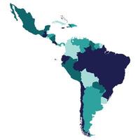 Central and South America map. Map of South and Central American with countires in multicolor. vector