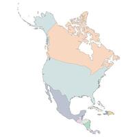 Map of Central and North America continent map with countries map in multicolor vector