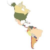 American continent map with color of countries. vector