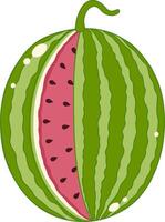 Round Watermelon With Little Slice On It. Cute and Simple Style. vector