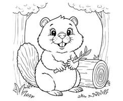 Adorable Beaver coloring page vector