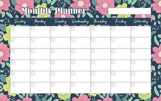 Monthly planner template on a colorful flower background. Graphic design. vector