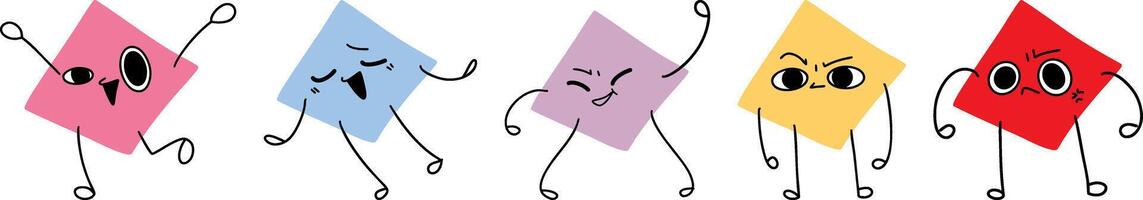 Colorful Cartoon Square Characters with Fun Expressions vector