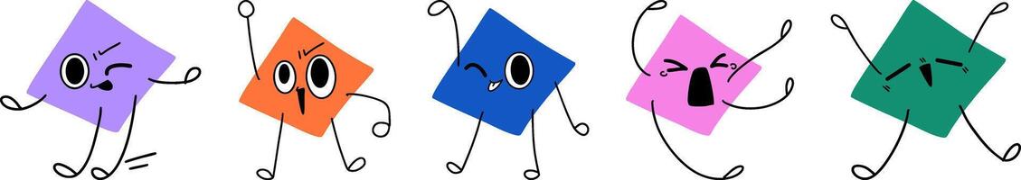 Colorful Square Characters with Expressive Faces and Playful Poses vector