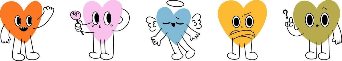 Colorful Heart Characters with Expressive Faces and Unique Emotions vector