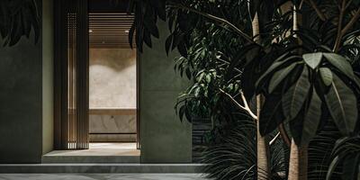 Contemporary Zen Entrance with Indoor Plants and Minimalist Architecture photo
