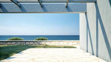 Ocean View Through Pergola of Modern Coastal Home photo