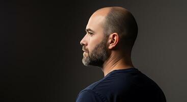 Contemplative Bald Man with Beard Profile Portrait on Dark Background - Generated using AI photo