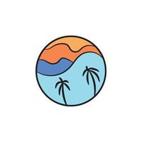Minimalist Retro Sunset Design Palm Trees and Gradient Colors vector