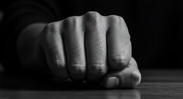 Monochromatic clenched fist close-up evokes themes of power and determination - Generated using AI photo