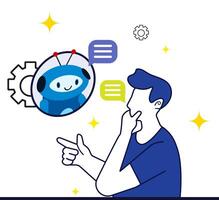 Chatbot ai and customer service concept. Man talking with chatbot. AI robot assistant for user correspondence. Customer support. Artificial intelligence application. vector