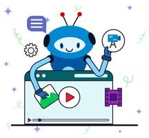 Robot introducing about website content creation on website. Artificial intelligence robot generating website. vector