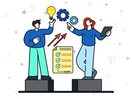 Team brainstorming concept. Creative thinking, idea management, project management, new idea generation, startup collaboration, find solution, product development, corporate ladder. vector