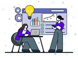 Concept of corporate meeting, brainstorm, team discussion, conversation, business communication. Team brainstorming, idea management, project management, finance collaboration, find solution. vector