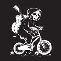 Grim reaper on a bicycle with getter black and white design illustration vector