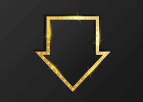 Gold arrow direction. Golden premium design with shiny diamond on black background. Flat emblem with empty copy space vector