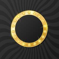 Abstract golden circle frame with shiny diamond. Luxury modern concept, premium background. illustration with copy space vector