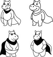 Charming illustration of wild and zoo animals like a hippo for coloring. vector