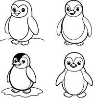 Winter fun with a happy penguin family simple line drawing for kids vector