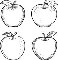 Red apple with a green leaf in a simple and fresh line art coloring page illustration vector