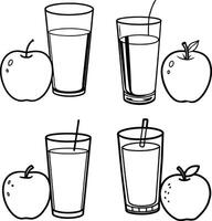Red apple with a green leaf in a fresh and healthy line art coloring page illustration vector