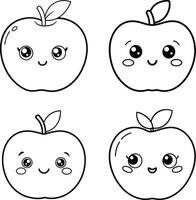 Simple and fresh line art coloring page of a red apple with a green leaf in illustration vector