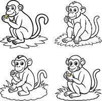 Happy and playful monkey character set for coloring fun vector