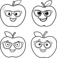 Red apple illustration in a fresh and healthy line art coloring page with a green leaf vector
