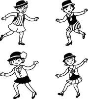 Dance Coloring Pages portraying children and infants in a spirited group illustration vector