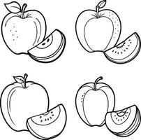 Minimalist line art coloring page of a red apple with a green leaf in a fresh and healthy design vector