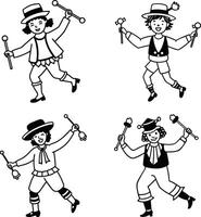 Dance Coloring Pages depicting children and toddlers in a joyful group illustration vector