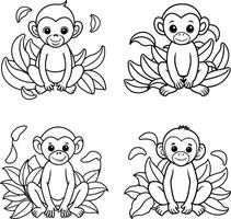 Funny jungle monkey artwork in black and white for coloring vector