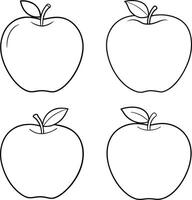 Red apple illustration with a green leaf in a fresh and healthy line art coloring page design vector